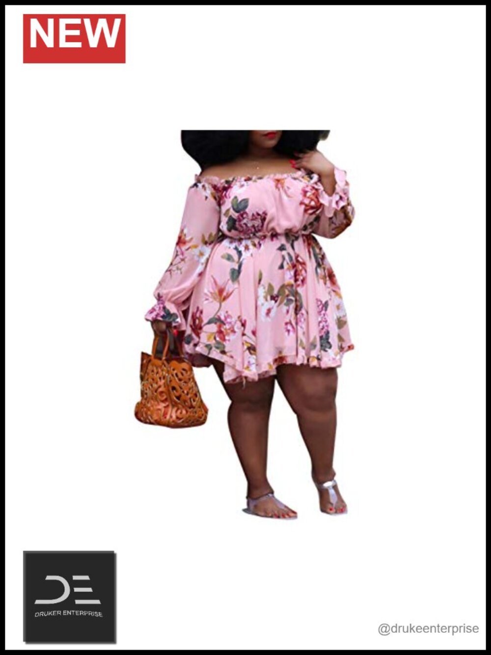 Womens Plus Size Floral A-Line Midi Dress Off Shoulder Long Sleeve